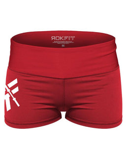 booty-shorts-2-inch-inseam-womens-crossfit-shorts-red-white-logo-front-by-rokfit