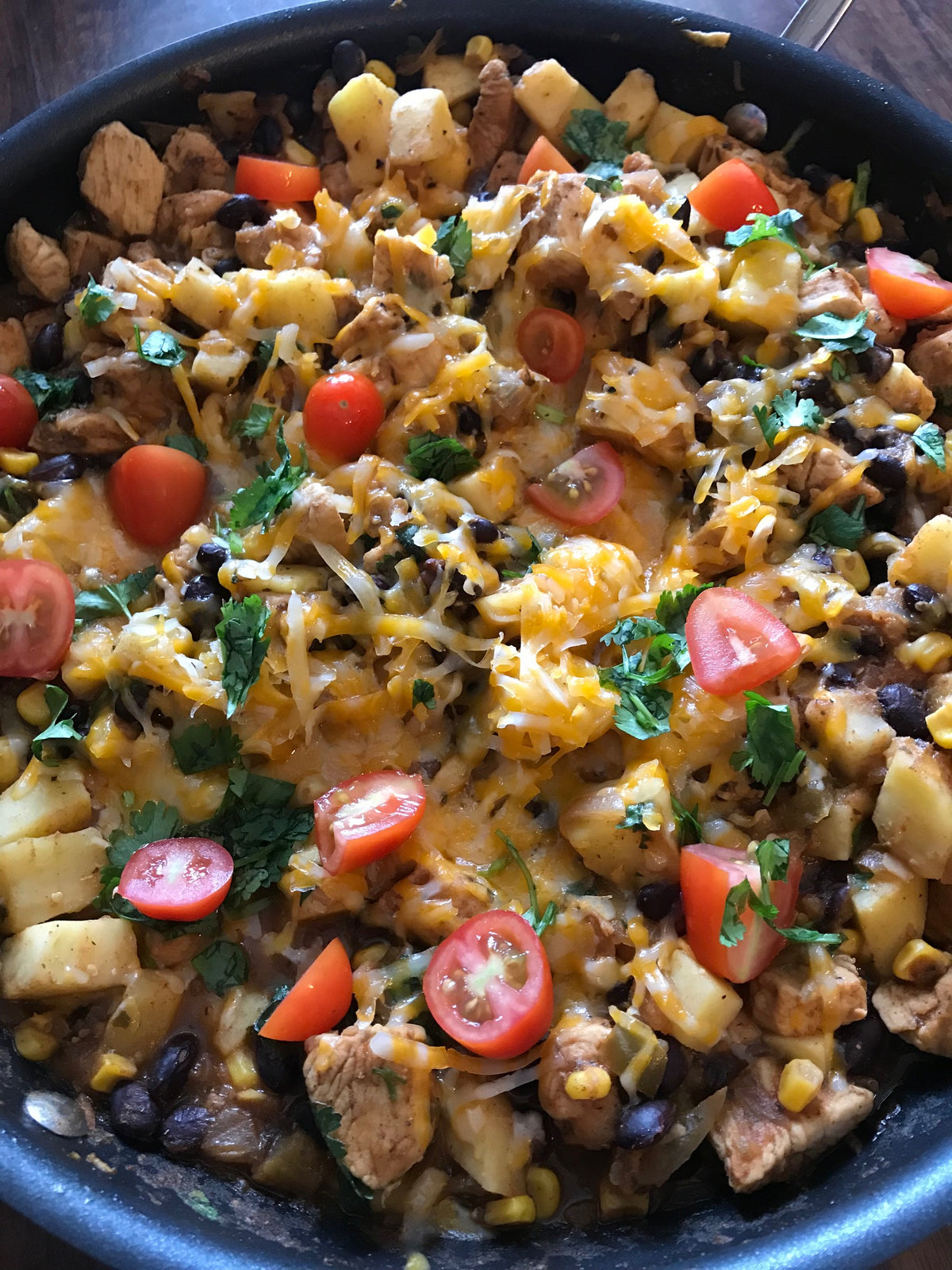 Mexican Chicken, Sweet Potato, and Black Bean Skillet