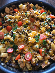 Mexican Chicken, Sweet Potato, and Black Bean Skillet