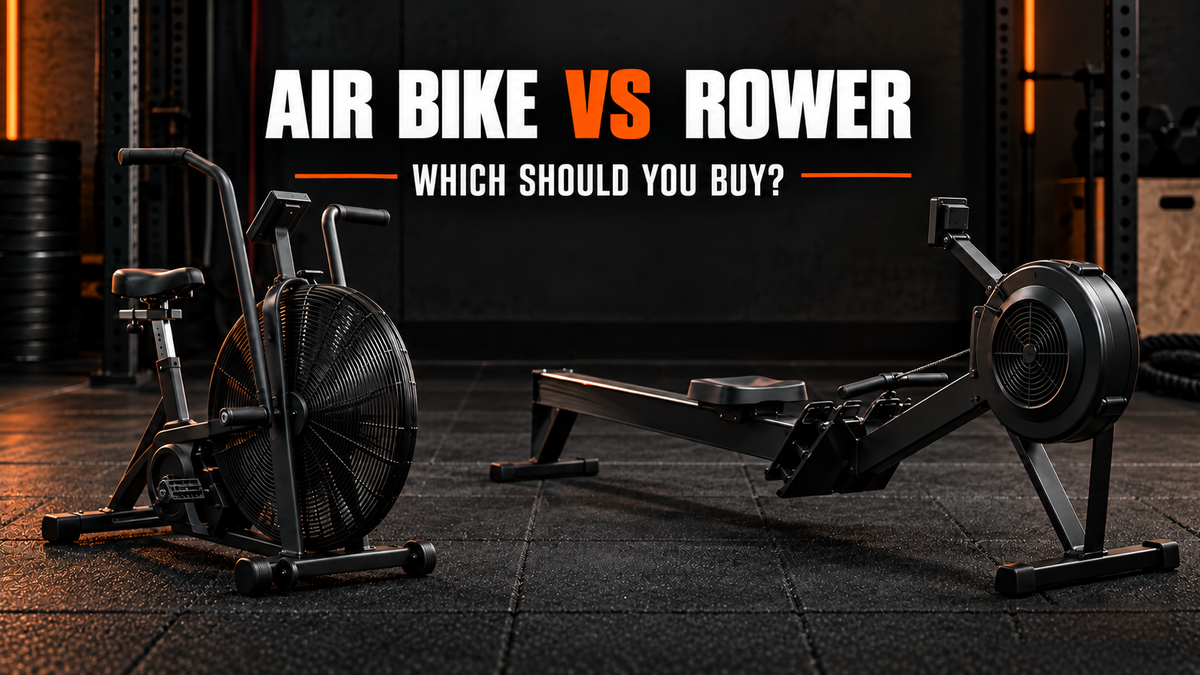 Air bike versus rowing machine in a garage gym