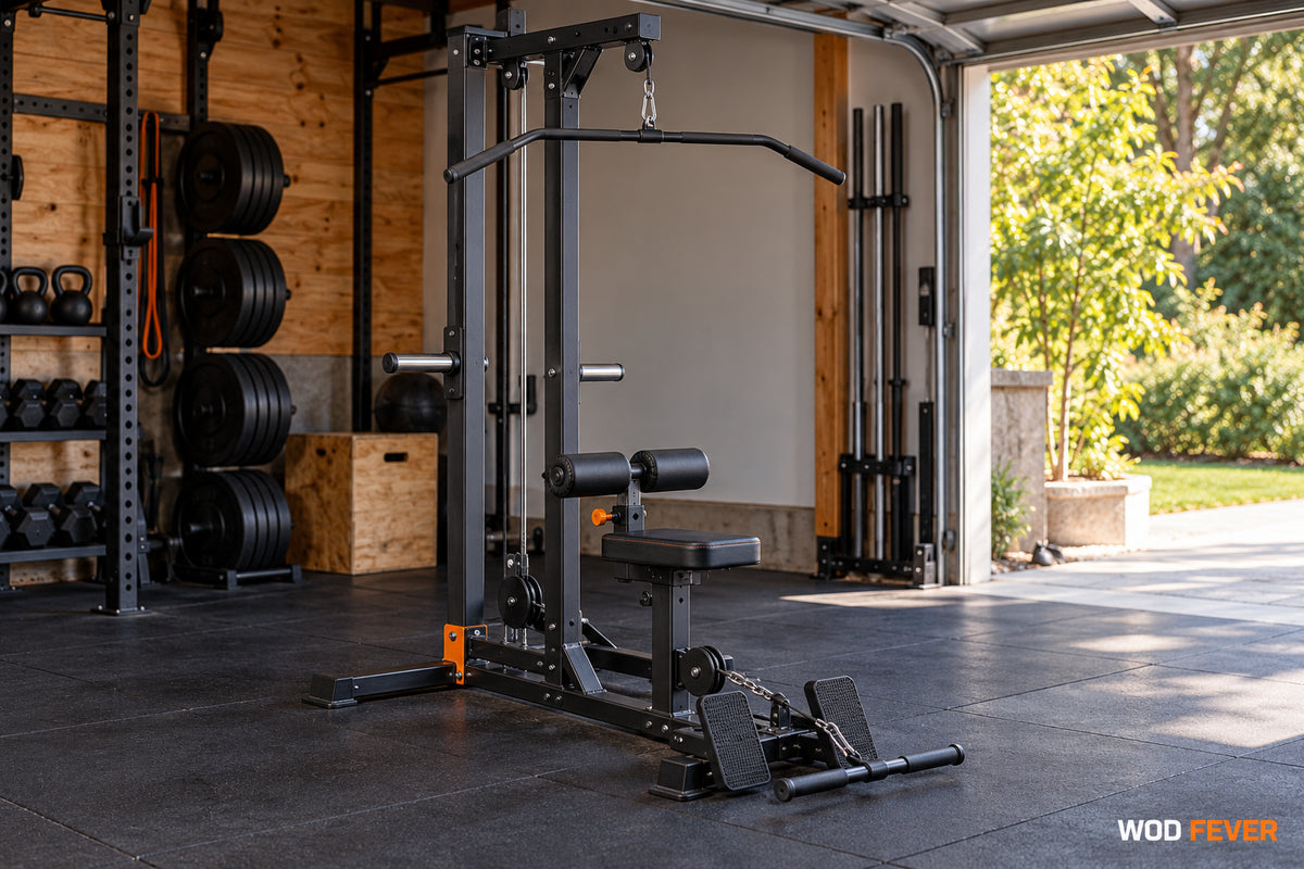 Garage-gym equipment illustration for Best Lat Pulldown Machines: Plate-Loaded vs Weight Stack