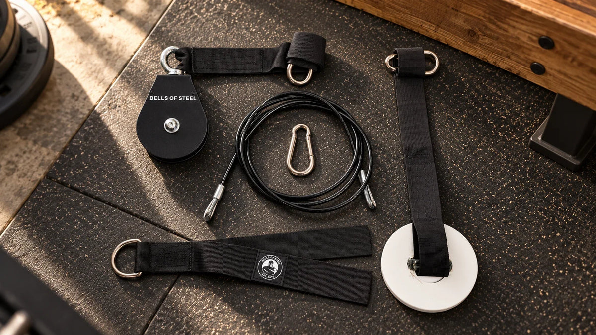 Illustrative Bells of Steel portable cable pulley components