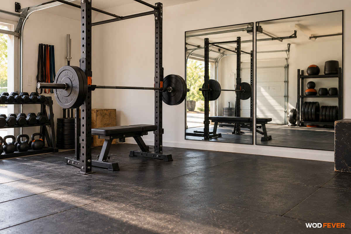 Garage gym equipment illustration for gym mirrors