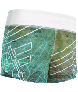 europa-performance-crossfit-booty-shorts-white-turquoise-blue-green-tan-marbled-design-front-angled-by-rokfit