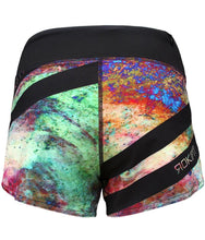 orion-performance-booty-shorts-crossfit-womens-shorts-teal-purple-pink-tan-abstract-black-accents-and-logos-back-by-rokfit